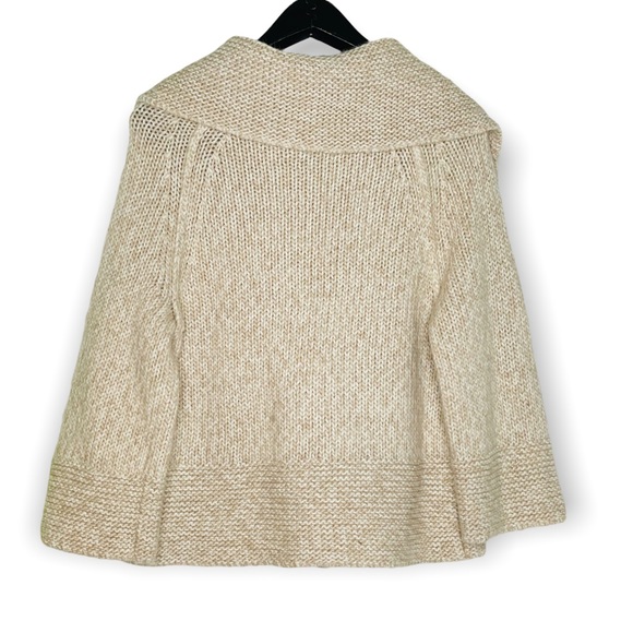 LOFT Oatmeal Wool Alpaca Blend Oversized Cowl Neck Cardigan Sweater Size Medium - Picture 2 of 9